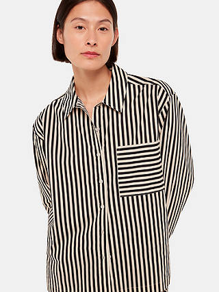 Whistles Cotton Stripe Pyjama Top, Black/White
