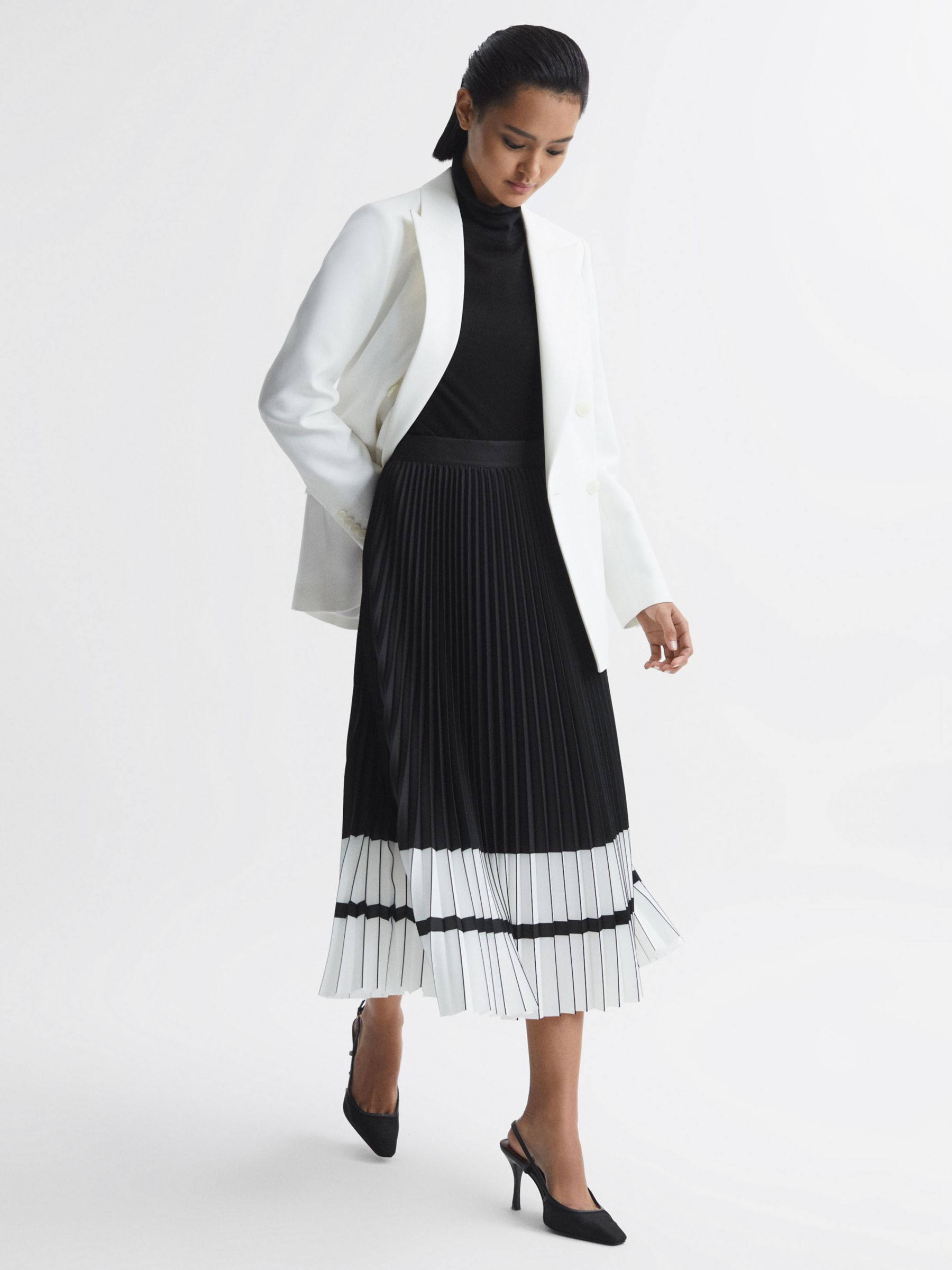 Buy Reiss Marie Pleated Colour Block Midi Skirt Online at johnlewis.com