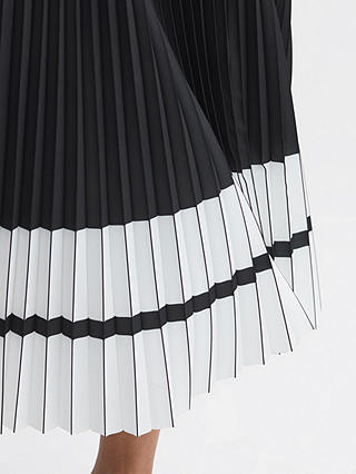 Reiss Marie Pleated Colour Block Midi Skirt, Black/White