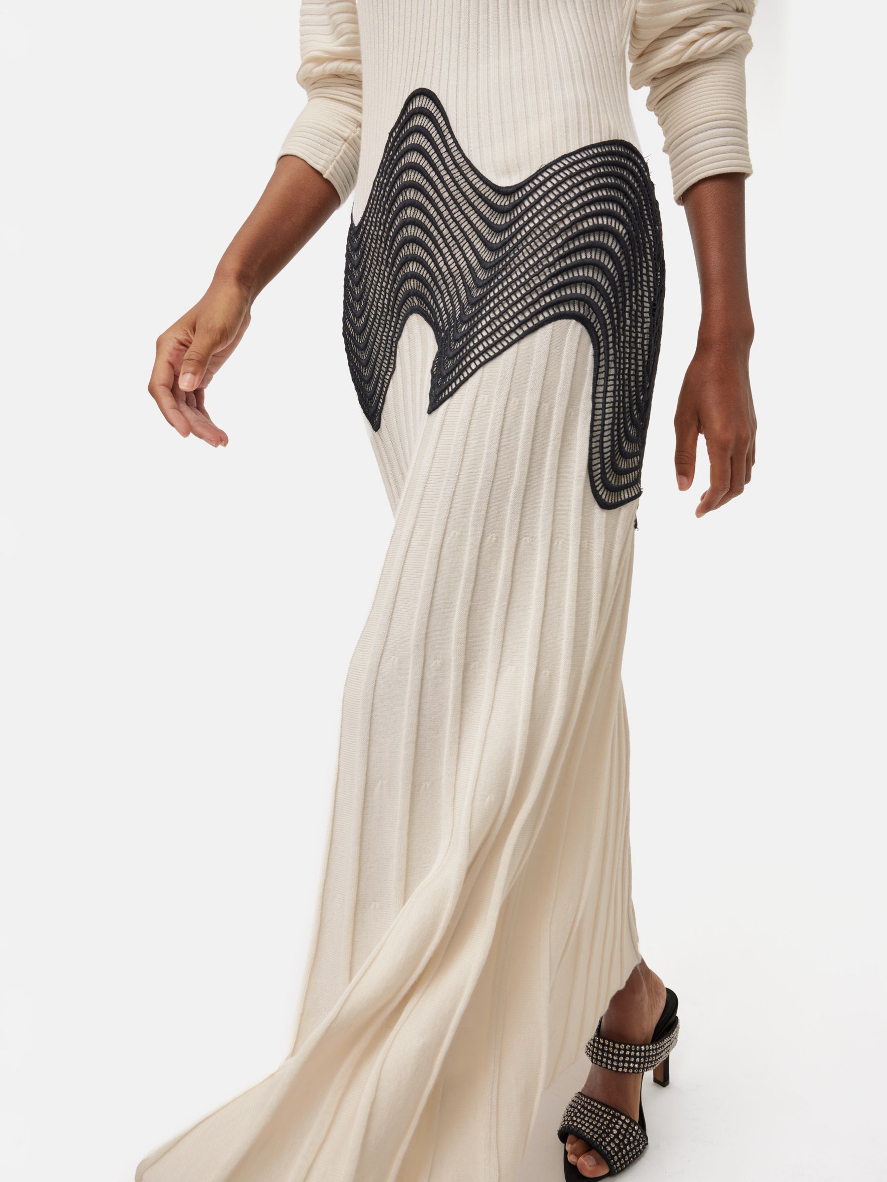 Buy Jigsaw Lace Trim Waist Knitted Dress, Cream/Black Online at johnlewis.com