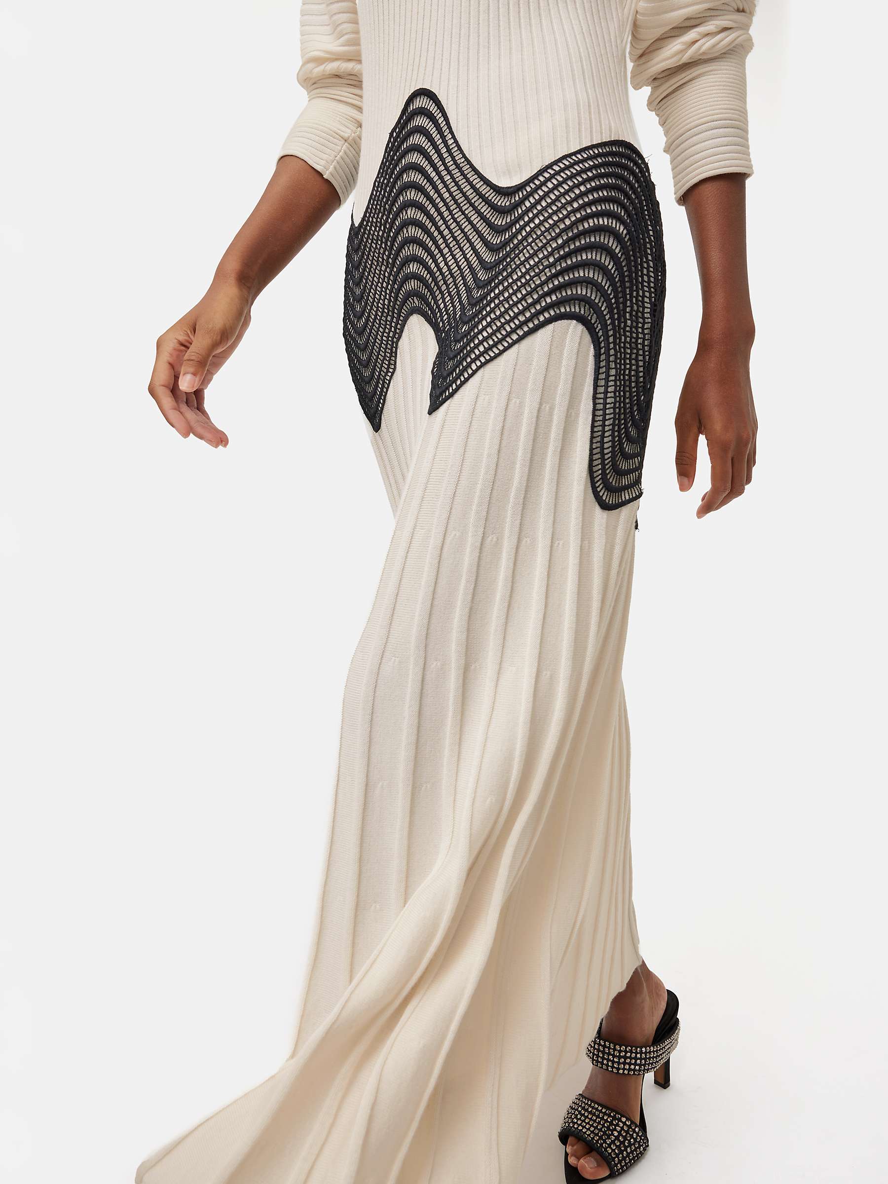 Buy Jigsaw Lace Trim Waist Knitted Dress, Cream/Black Online at johnlewis.com