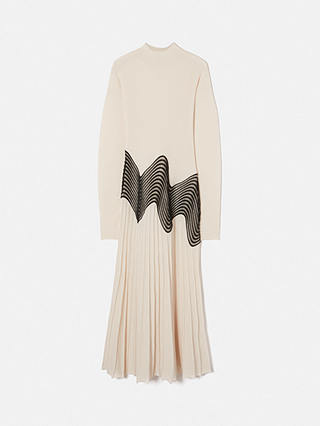 Jigsaw Lace Trim Waist Knitted Dress, Cream/Black