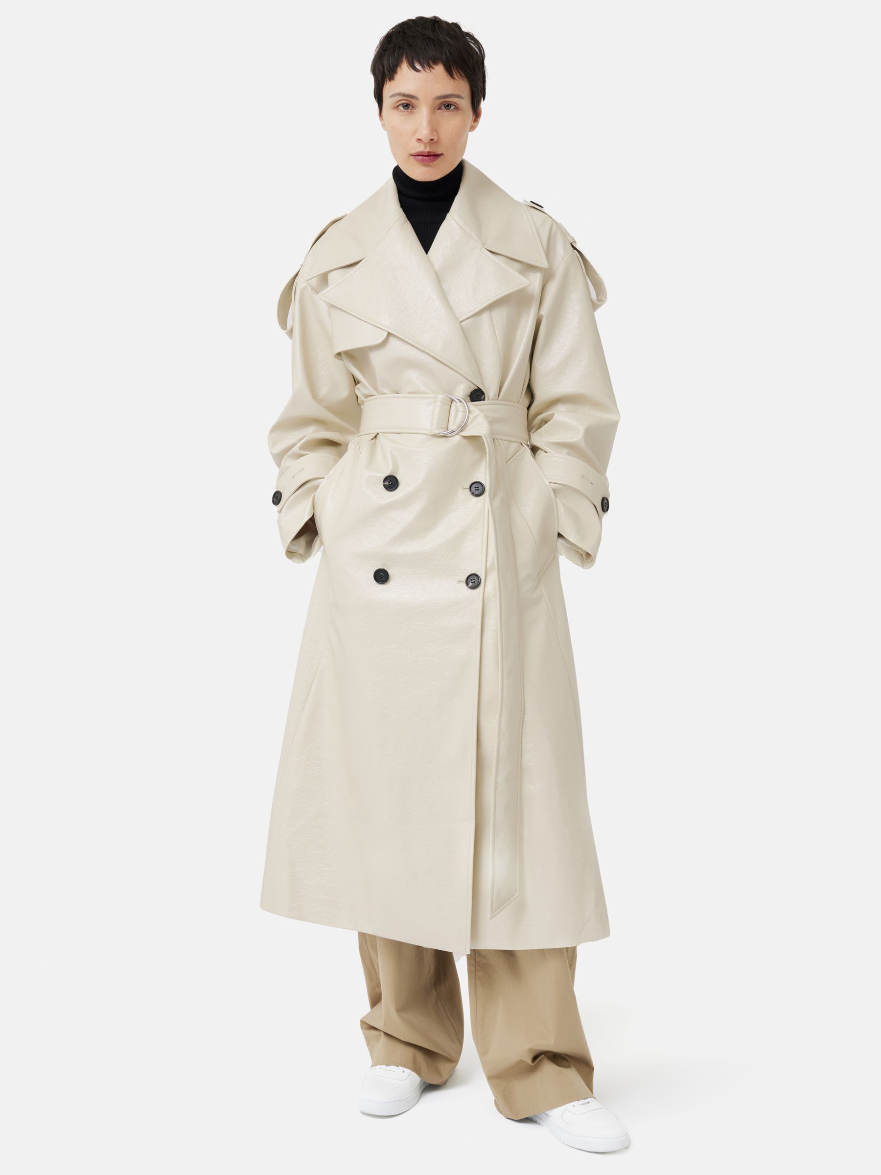 Jigsaw Nelson Patent Trench Coat, Cream at John Lewis & Partners