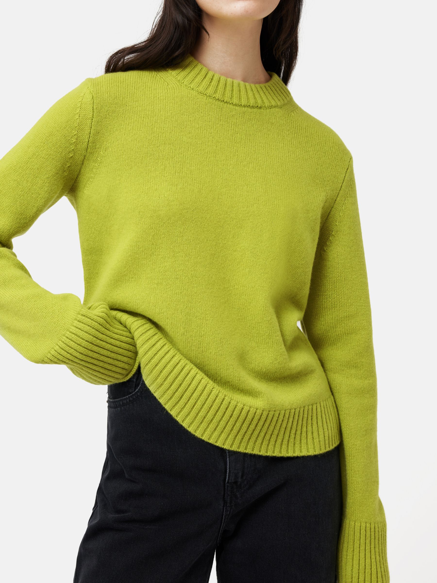 Jigsaw Compact Wool Crew Jumper, Lime at John Lewis & Partners