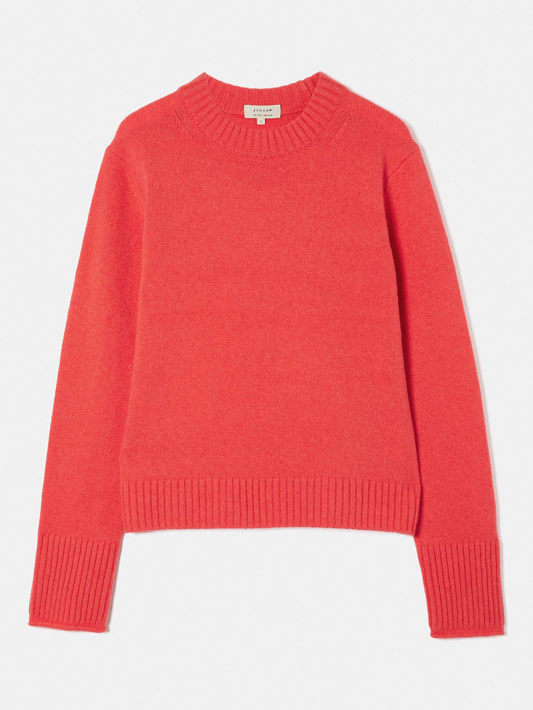 Jigsaw Compact Wool Crew Jumper, Coral at John Lewis & Partners