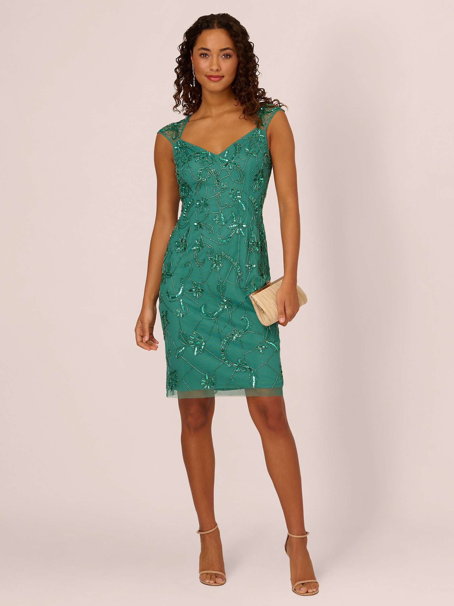 Buy Adrianna Papell Beaded Mesh Dress, Jungle Green Online at johnlewis.com