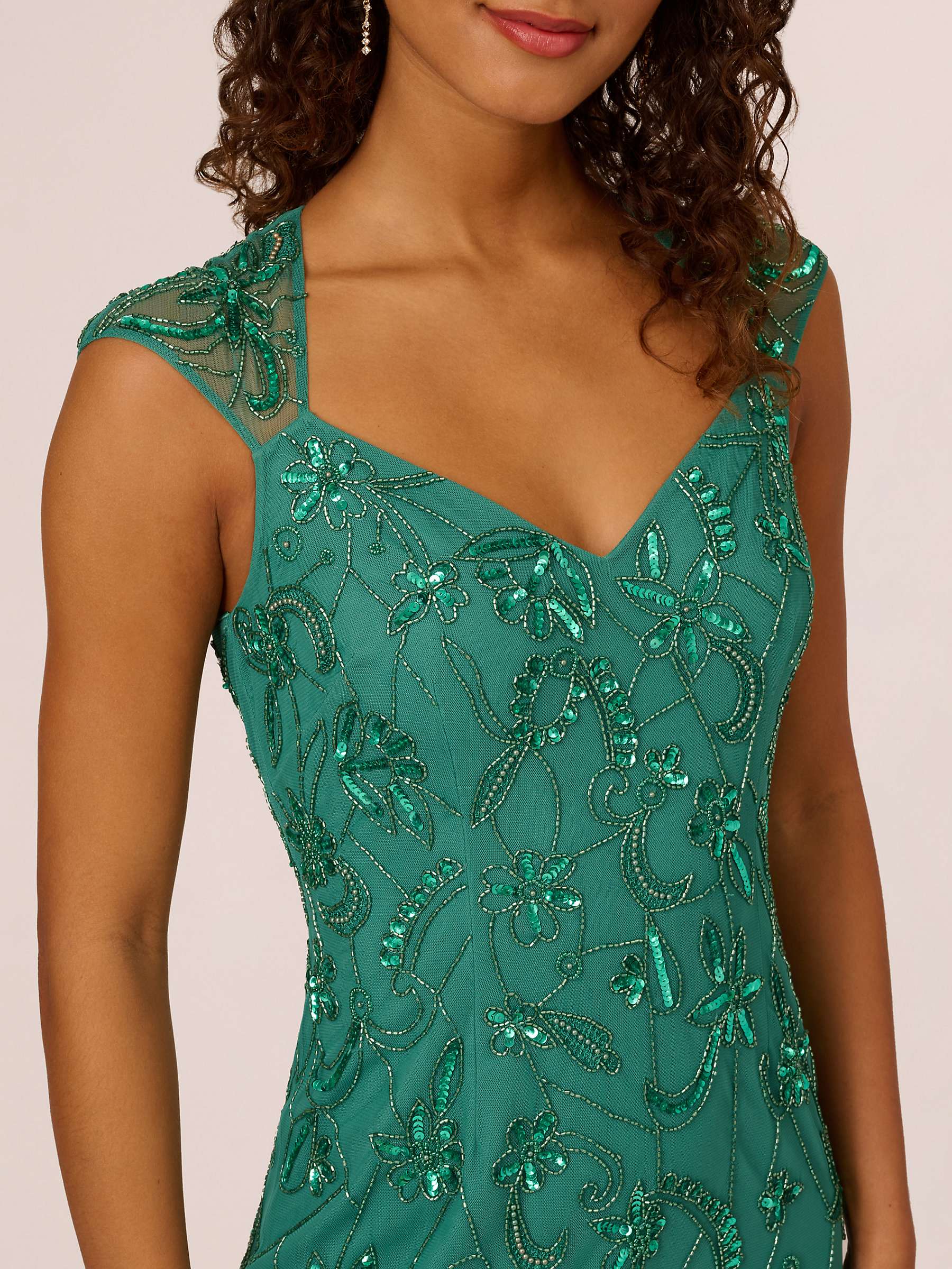 Buy Adrianna Papell Beaded Mesh Dress, Jungle Green Online at johnlewis.com