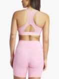 adidas Powereact Train Medium Support 3 Stripes Sports Bra, Bliss Pink/White, Bliss Pink/White