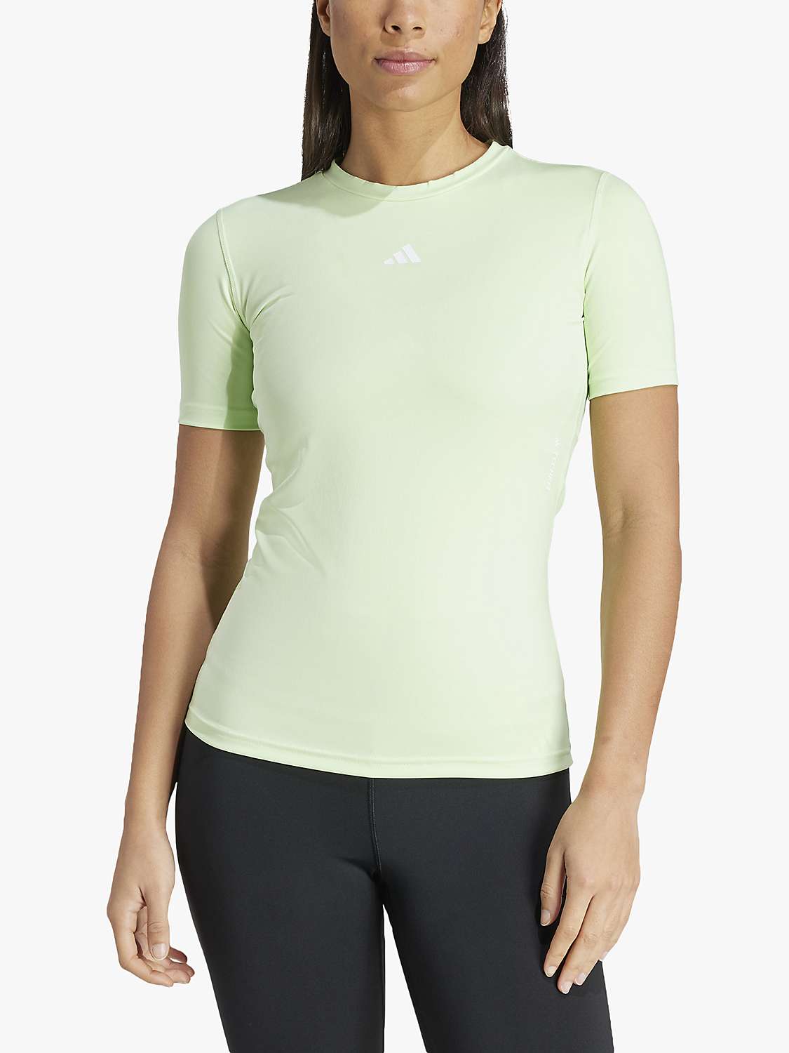 Buy adidas Women's TechFit Short Sleeve Training T-Shirt, Green Spark/White Online at johnlewis.com