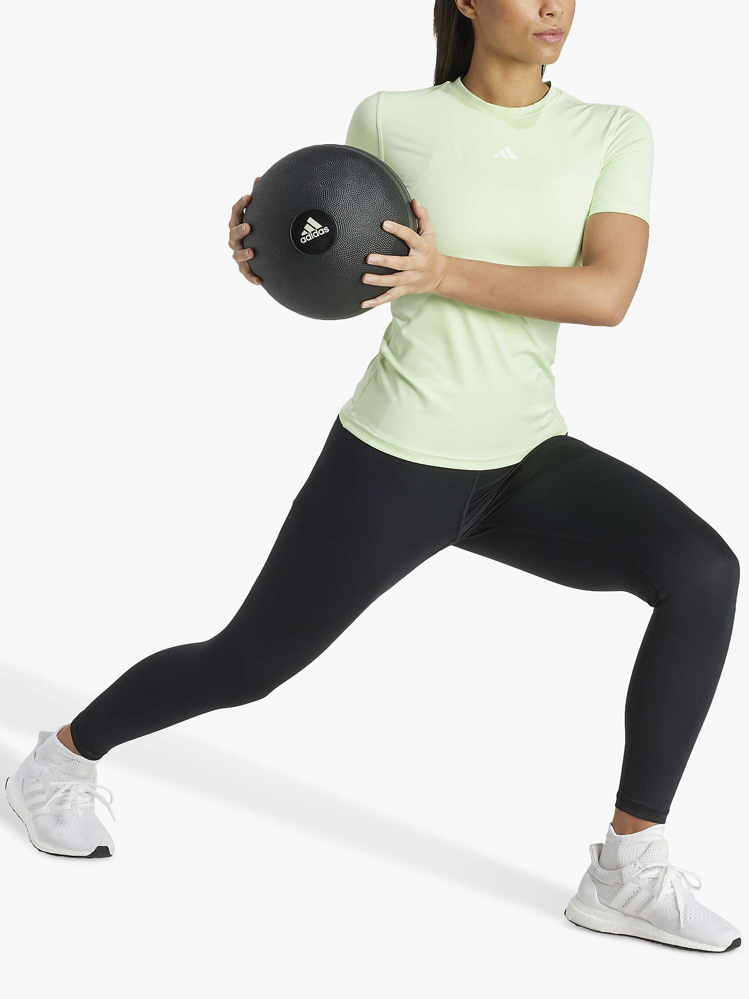 Buy adidas Women's TechFit Short Sleeve Training T-Shirt, Green Spark/White Online at johnlewis.com