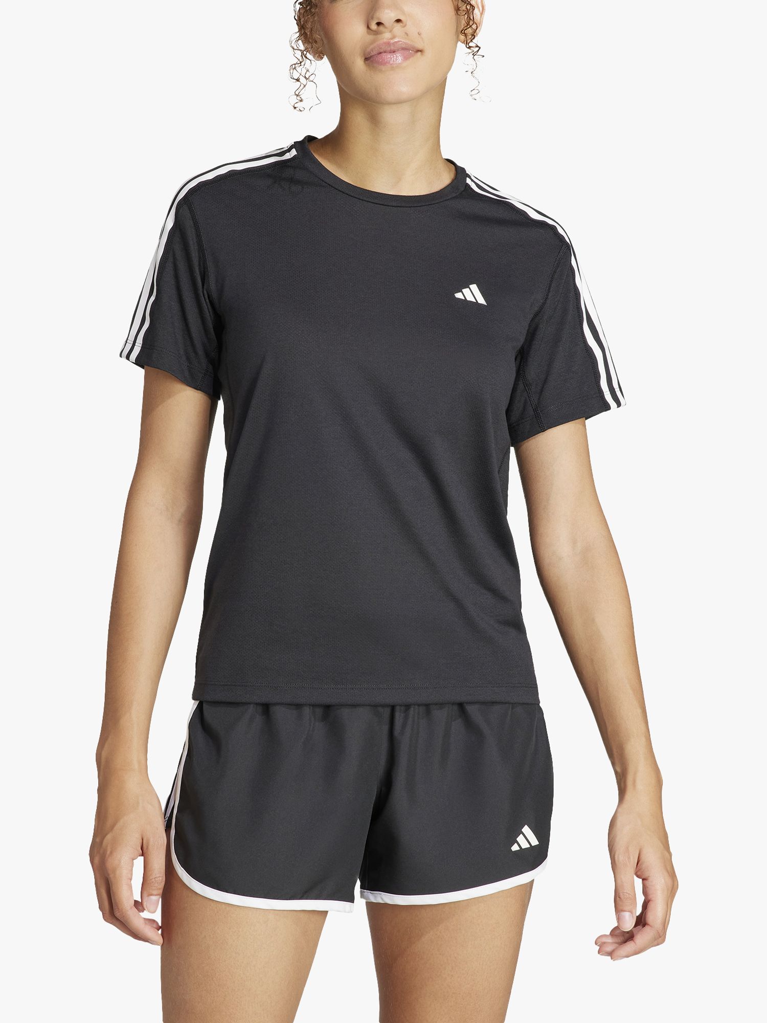 adidas Own The Run 3 Stripes Short Sleeve Recycled Running Top, Black, XS