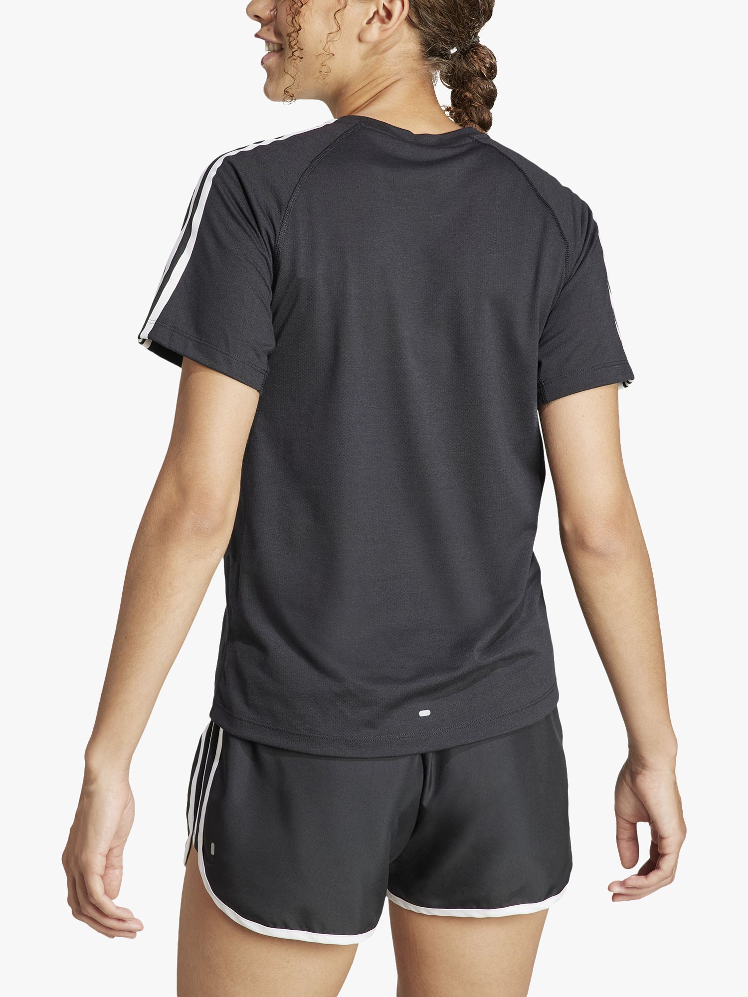 adidas Own The Run 3 Stripes Short Sleeve Recycled Running Top, Black, XS