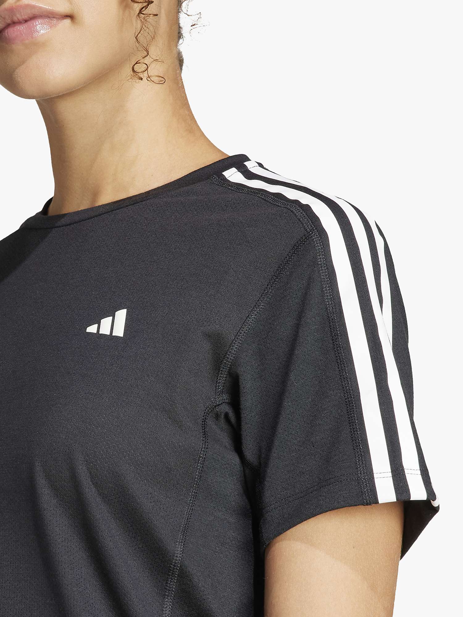Buy adidas Own The Run 3 Stripes Short Sleeve Recycled Running Top, Black Online at johnlewis.com