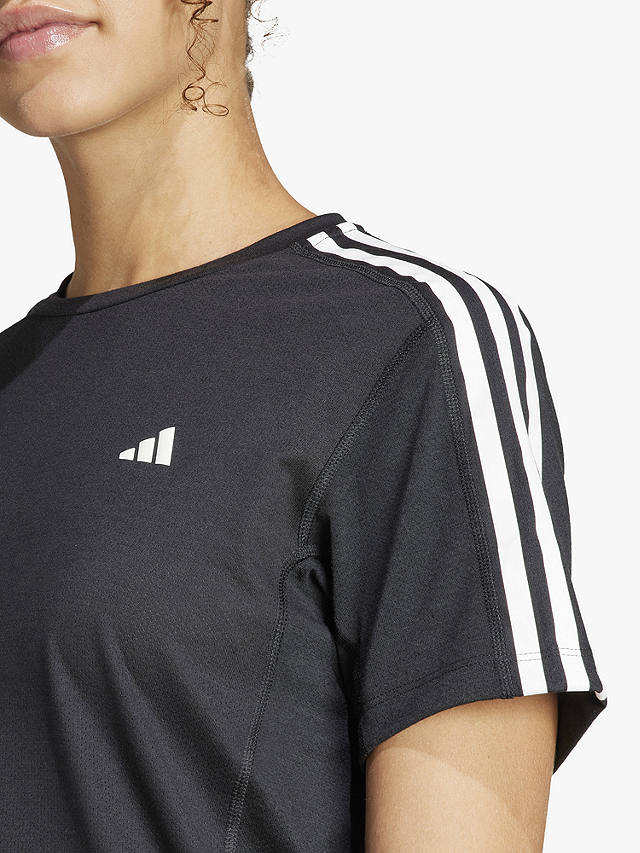 adidas Own The Run 3 Stripes Short Sleeve Recycled Running Top, Black