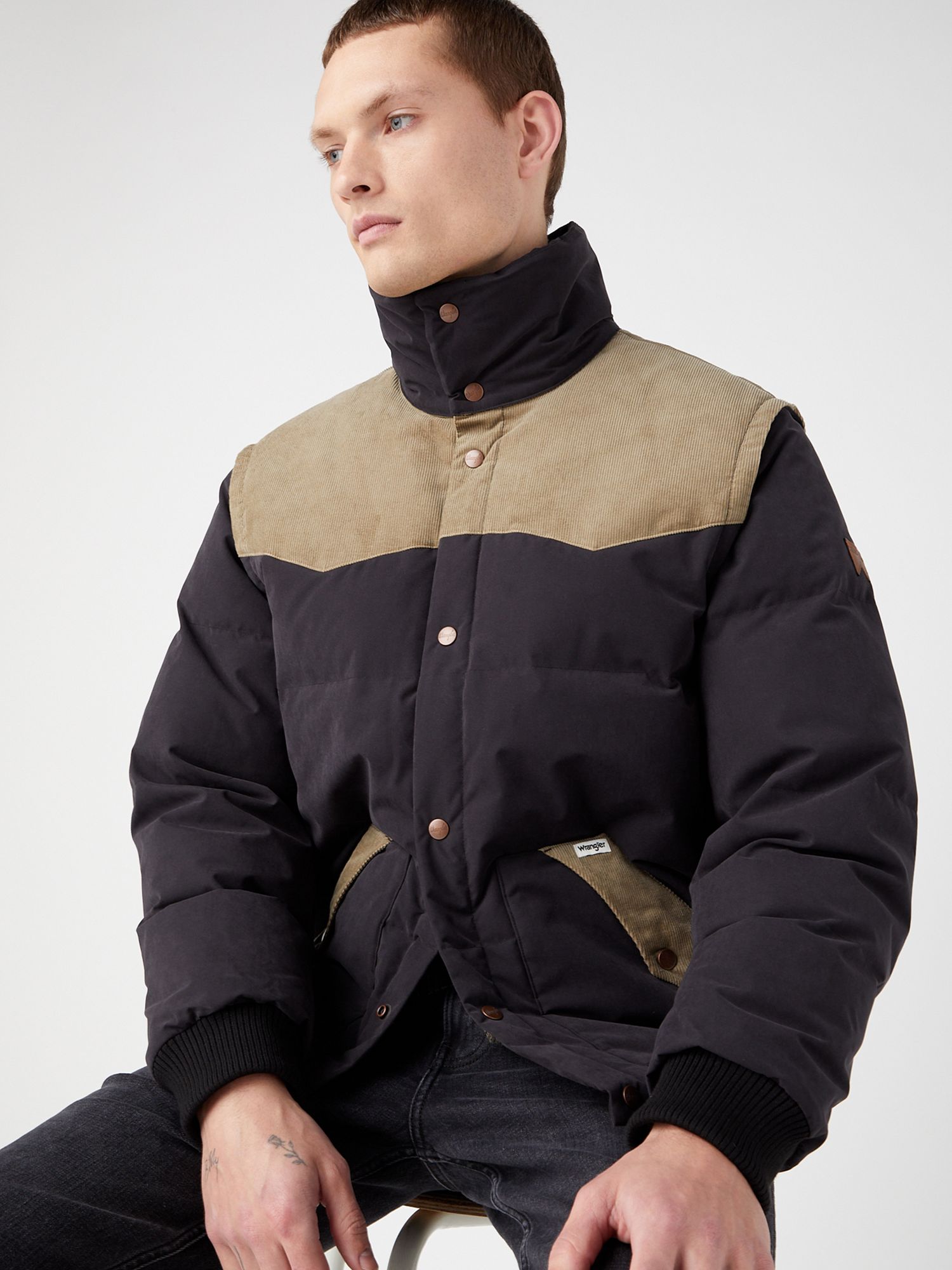 Wrangler Detach Relaxed Fit Jacket, Black/Multi, XL