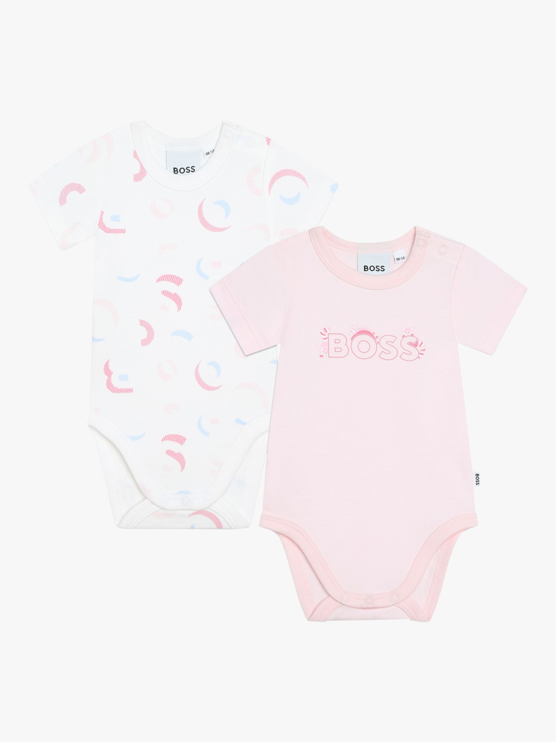 BOSS Baby Logo Monogram Short Sleeve Bodysuits, Pack Of 2, Rose, 1 months
