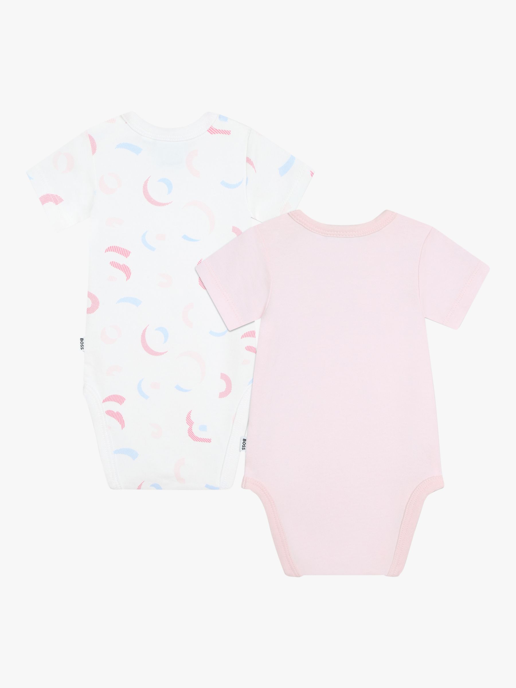 BOSS Baby Logo Monogram Short Sleeve Bodysuits, Pack Of 2, Rose, 1 months