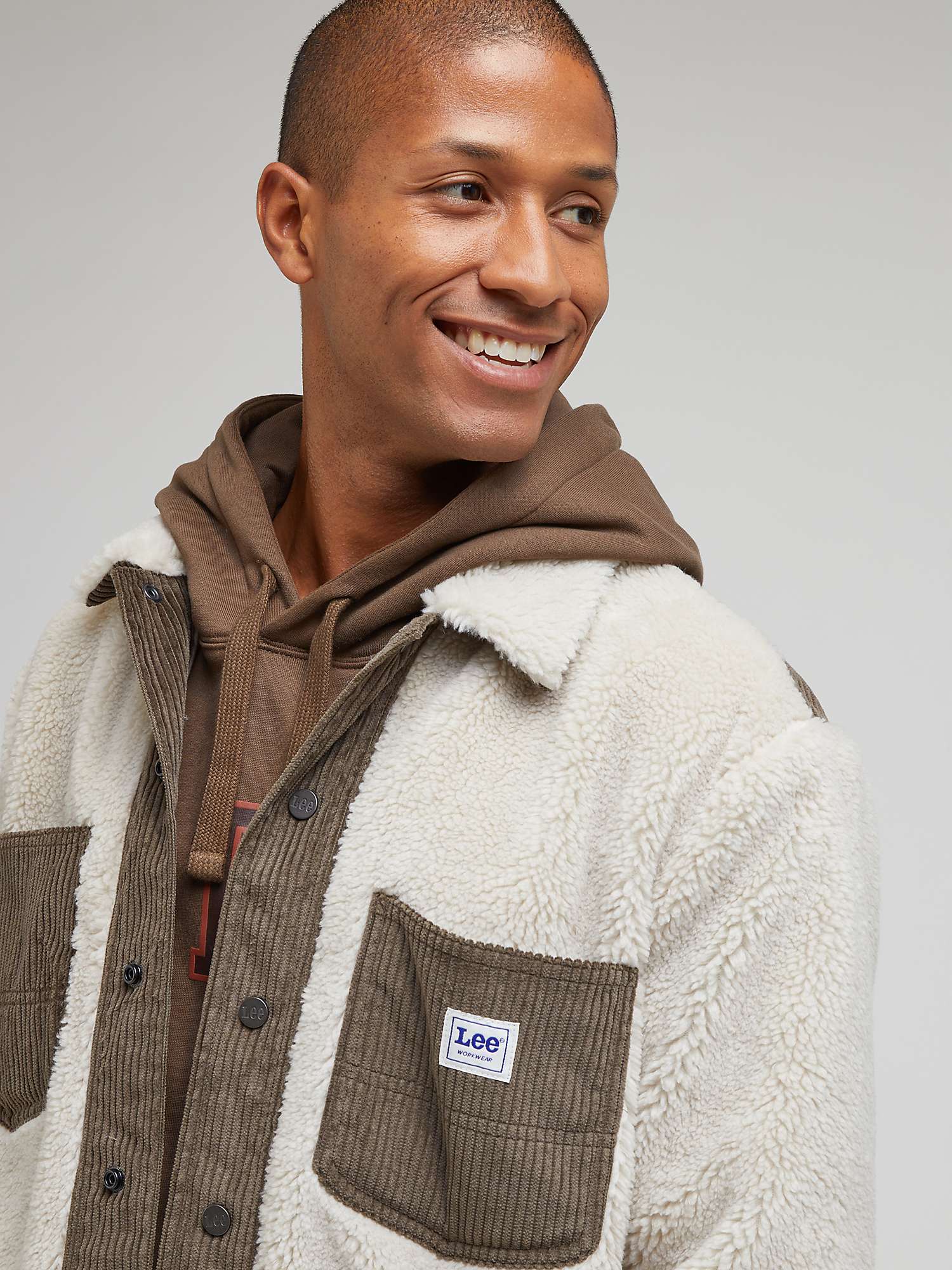 Buy Lee Sherpa Patch Pocket Overshirt, Ecru Online at johnlewis.com