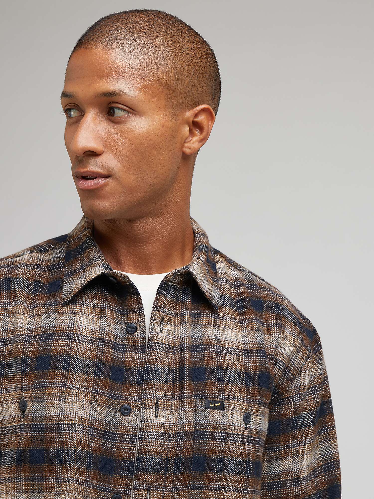 Lee Worker Long Sleeve Shirt, Brown/Multi at John Lewis & Partners