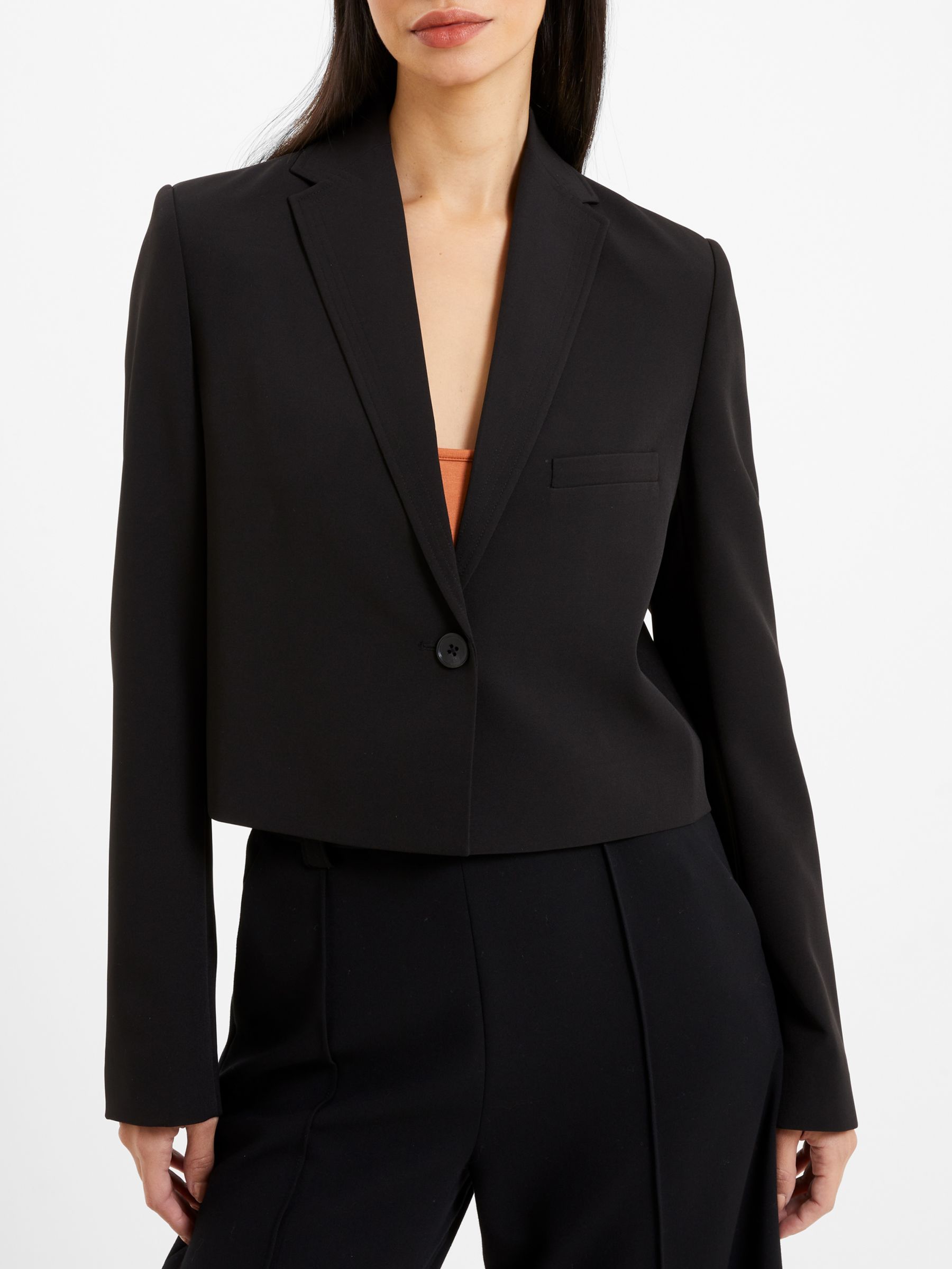 French Connection Echo Cropped Crepe Blazer, Blackout, S