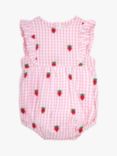 JoJo Maman Bébé Baby Bubble Strawberry Embroidered Gingham Romper & Hat Set, Pink/Multi