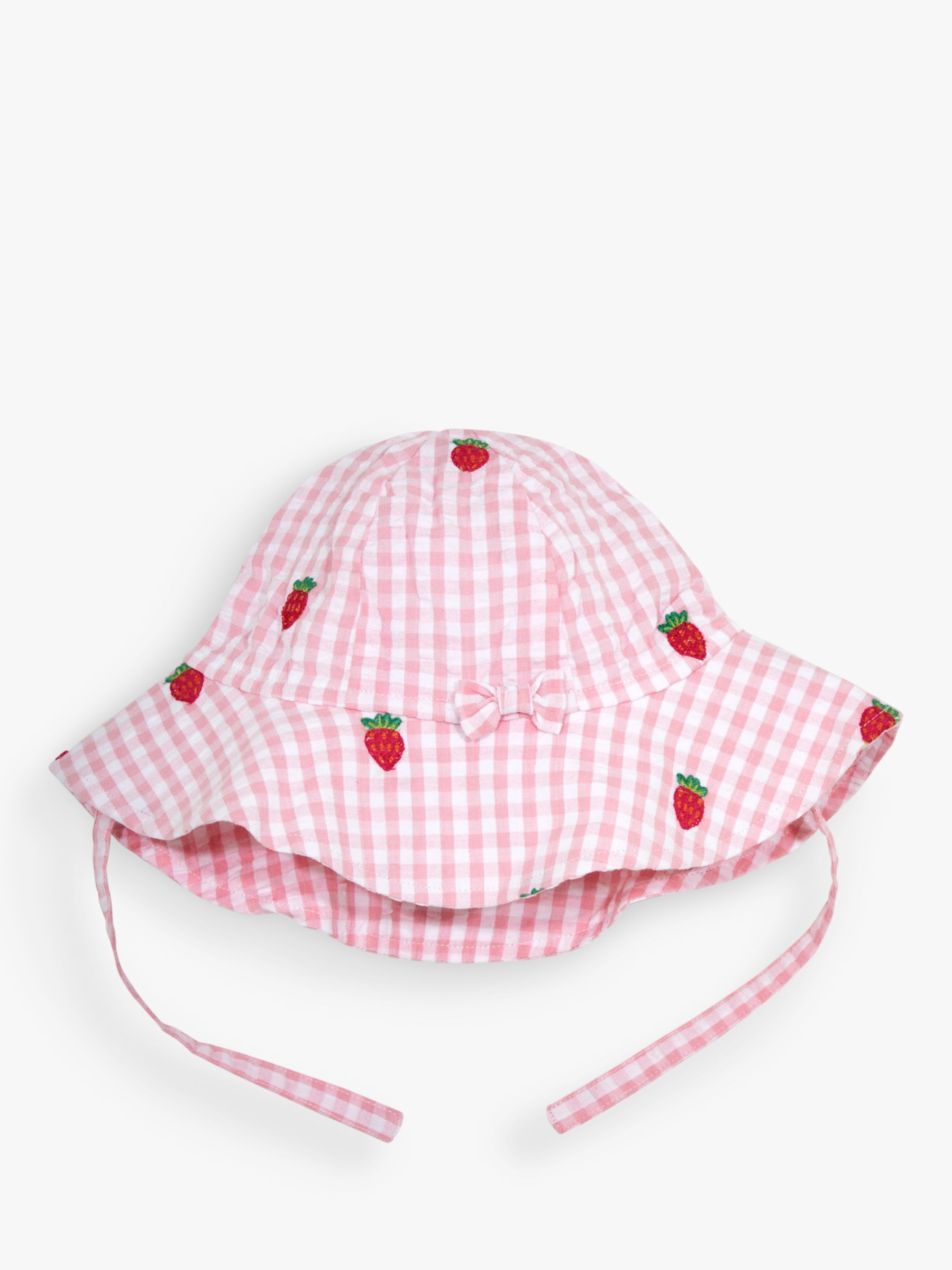 JoJo Maman Bébé Baby Bubble Strawberry Embroidered Gingham Romper & Hat Set, Pink/Multi, 3-6 months