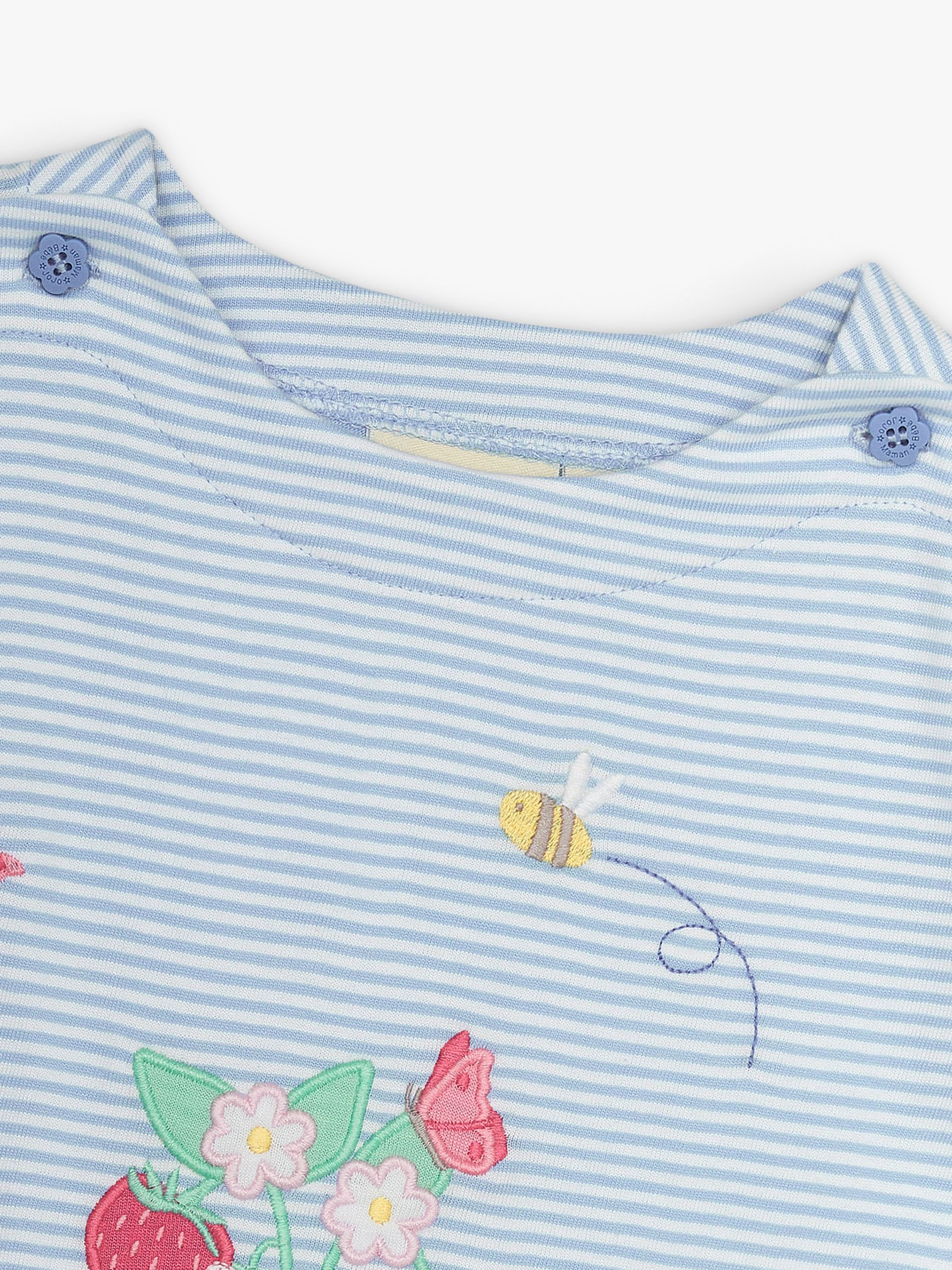 Buy JoJo Maman Bébé Baby Strawberry Garden Scene Applique Stripe T-Shirt, Blue/Multi Online at johnlewis.com