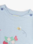 JoJo Maman Bébé Baby Strawberry Garden Scene Applique Stripe T-Shirt, Blue/Multi, Blue/Multi