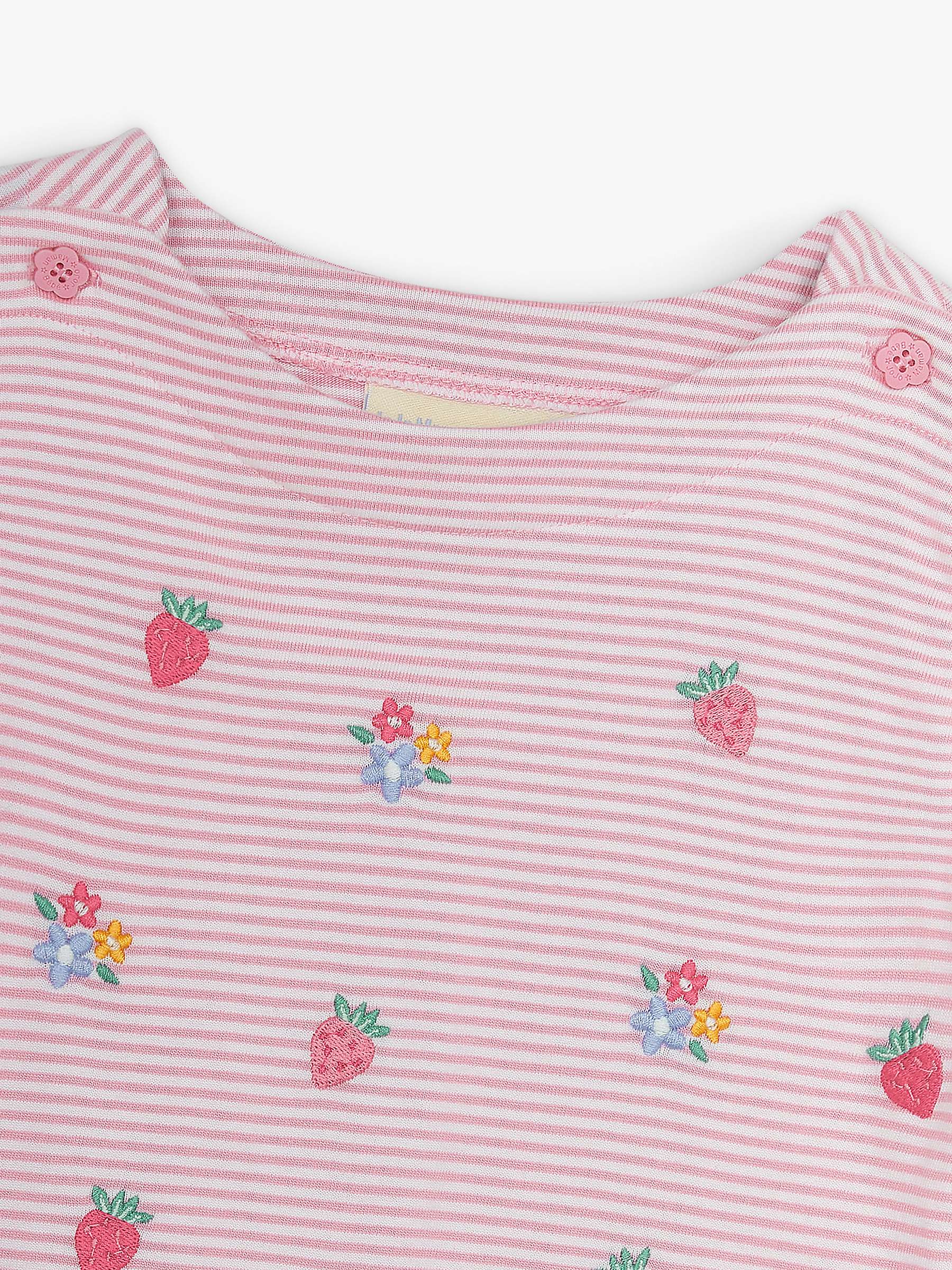 Buy JoJo Maman Bébé Baby Strawberry Floral Embroidered Stripe T-Shirt, Pink/Multi Online at johnlewis.com