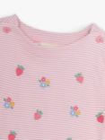 JoJo Maman Bébé Baby Strawberry Floral Embroidered Stripe T-Shirt, Pink/Multi