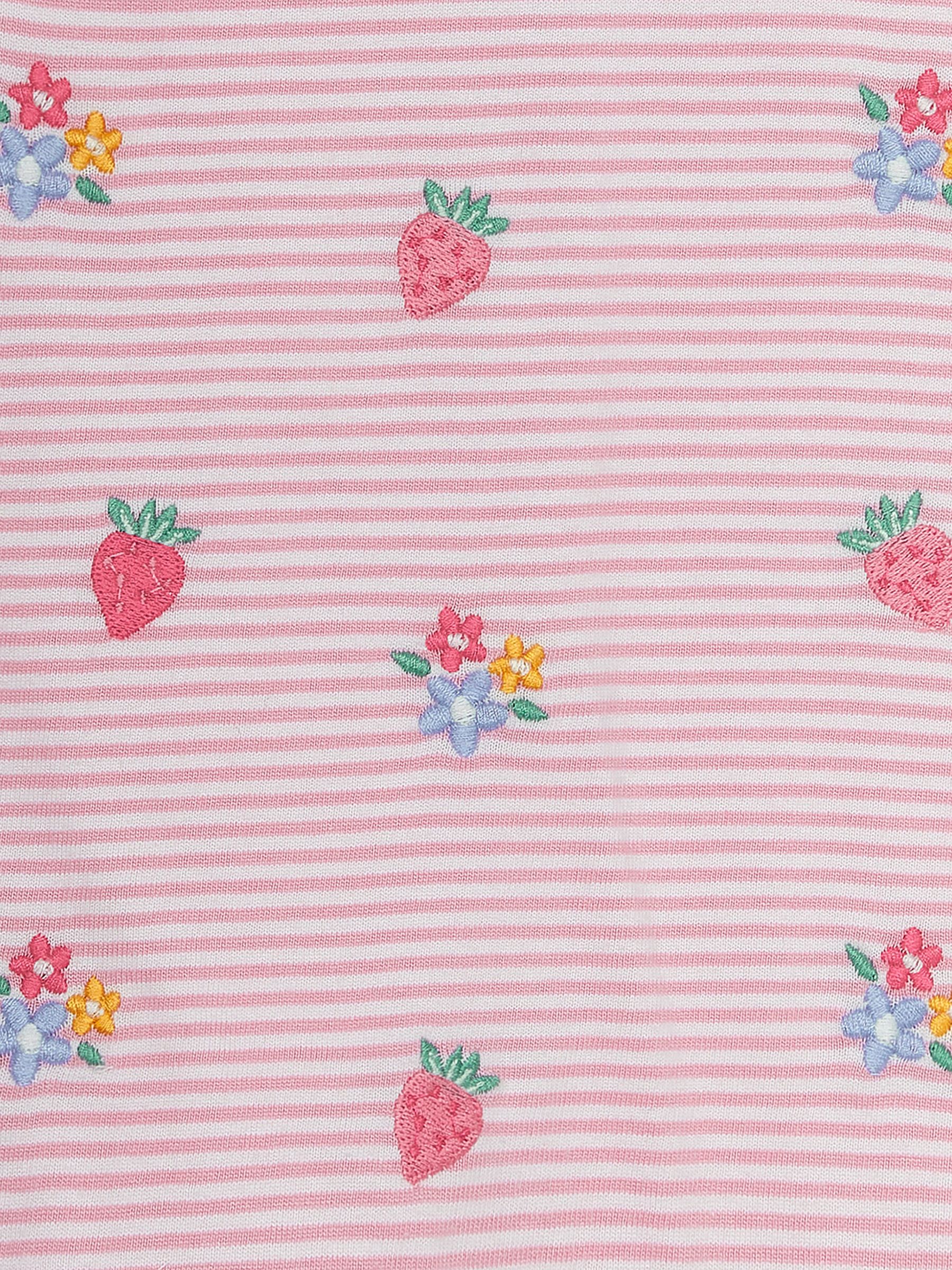 JoJo Maman Bébé Baby Strawberry Floral Embroidered Stripe T-Shirt, Pink/Multi, 2-3 years