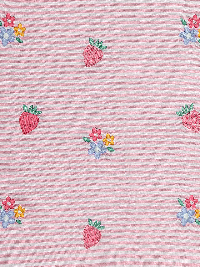 JoJo Maman Bébé Baby Strawberry Floral Embroidered Stripe T-Shirt, Pink/Multi