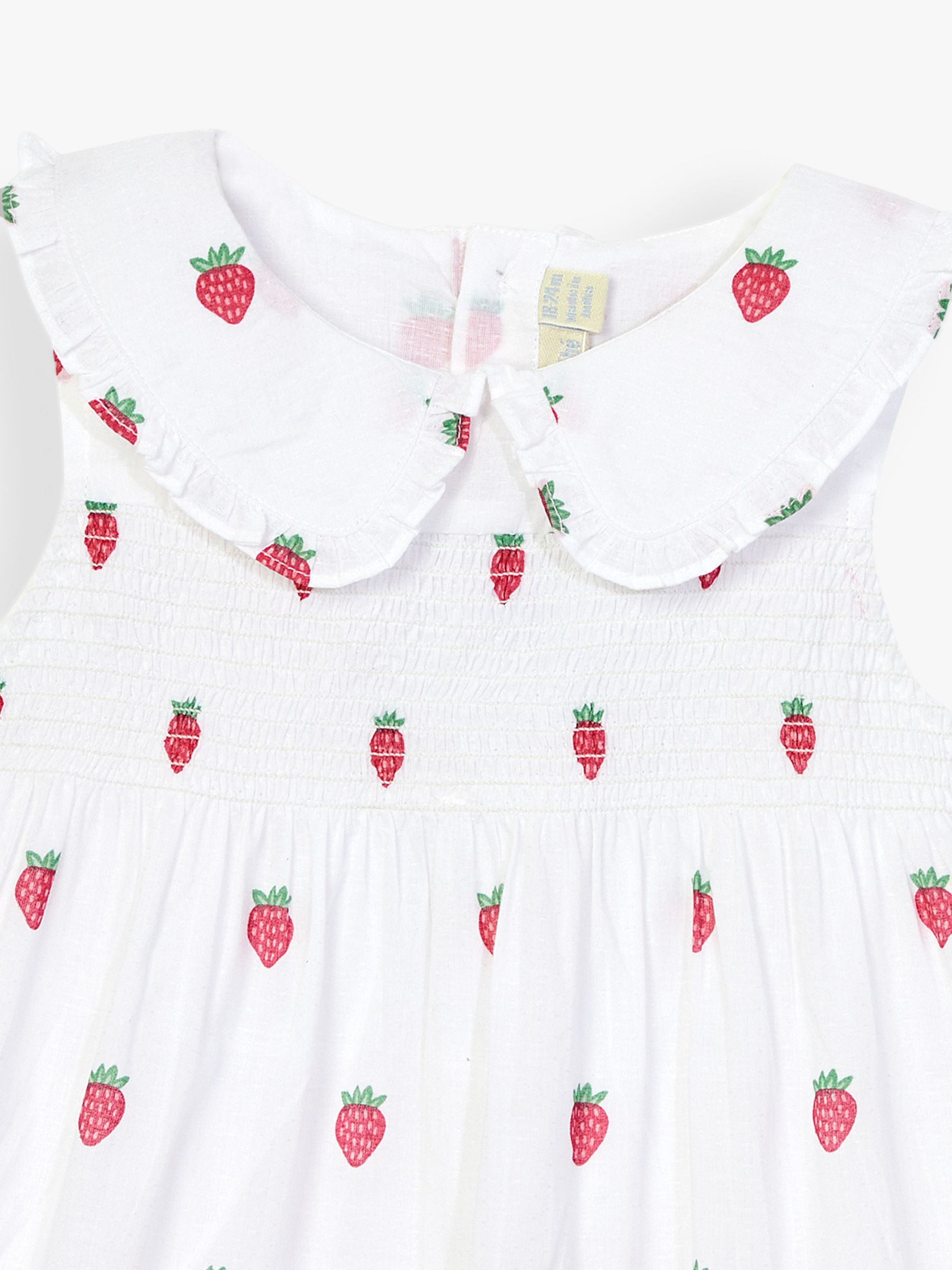 JoJo Maman Bébé Baby Strawberry Smock Frill Peter Pan Collar Top, White/Multi, 3-4 years