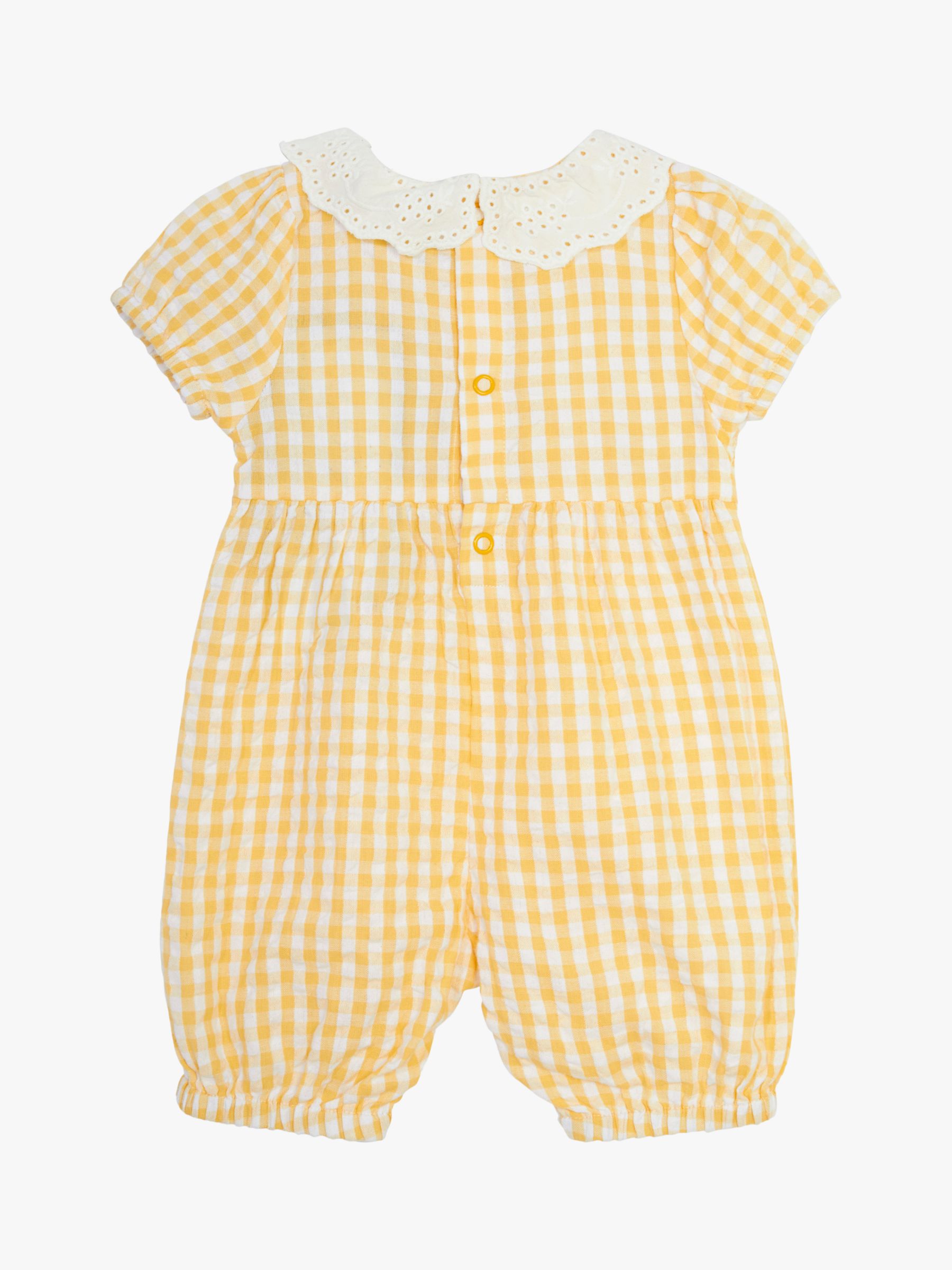 JoJo Maman Bébé Baby Gingham Bunny Frill Collar Pretty Romper, Yellow, 3-6 months