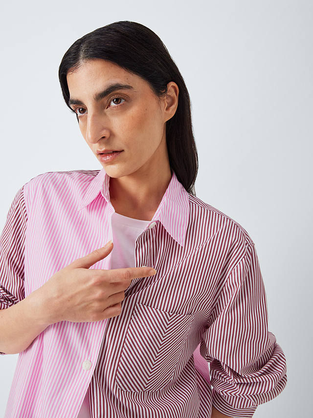 rag & bone Maxine Colour Block Stripe Shirt, Pink/Multi