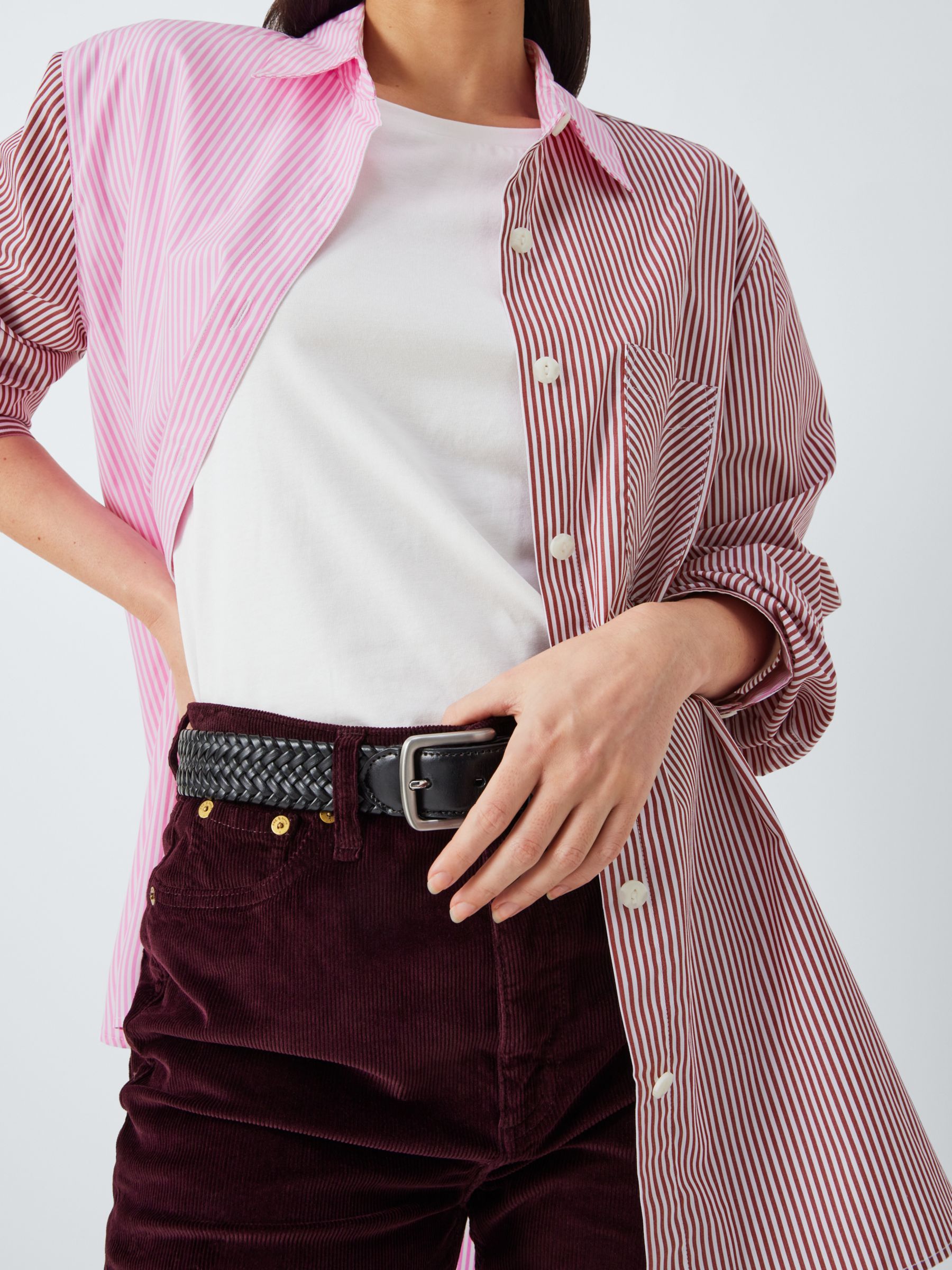 rag & bone Maxine Colour Block Stripe Shirt, Pink/Multi, L