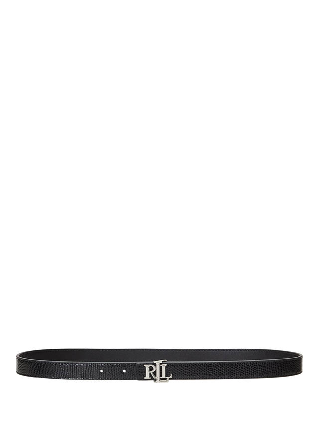Lauren Ralph Lauren Lizard Texture Reversible Leather Skinny Belt, Black/Black