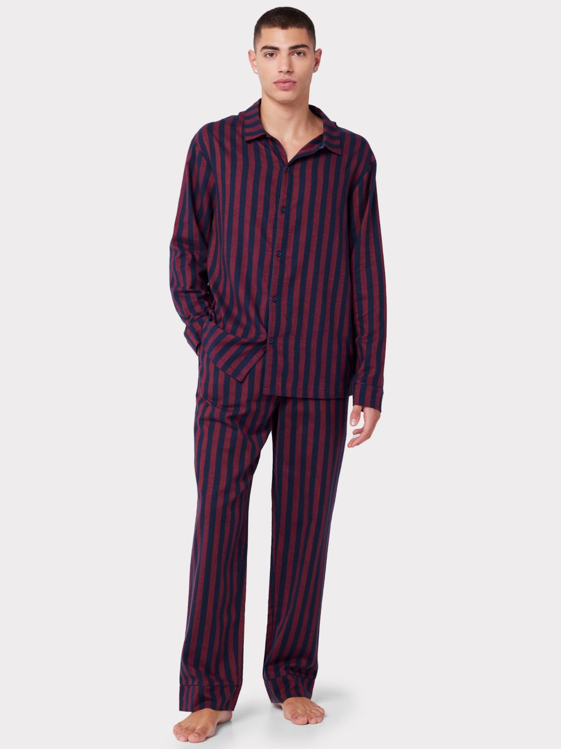 Chelsea Peers Flannel Stripe Print Pyjama Bottoms, Red/Navy at John ...