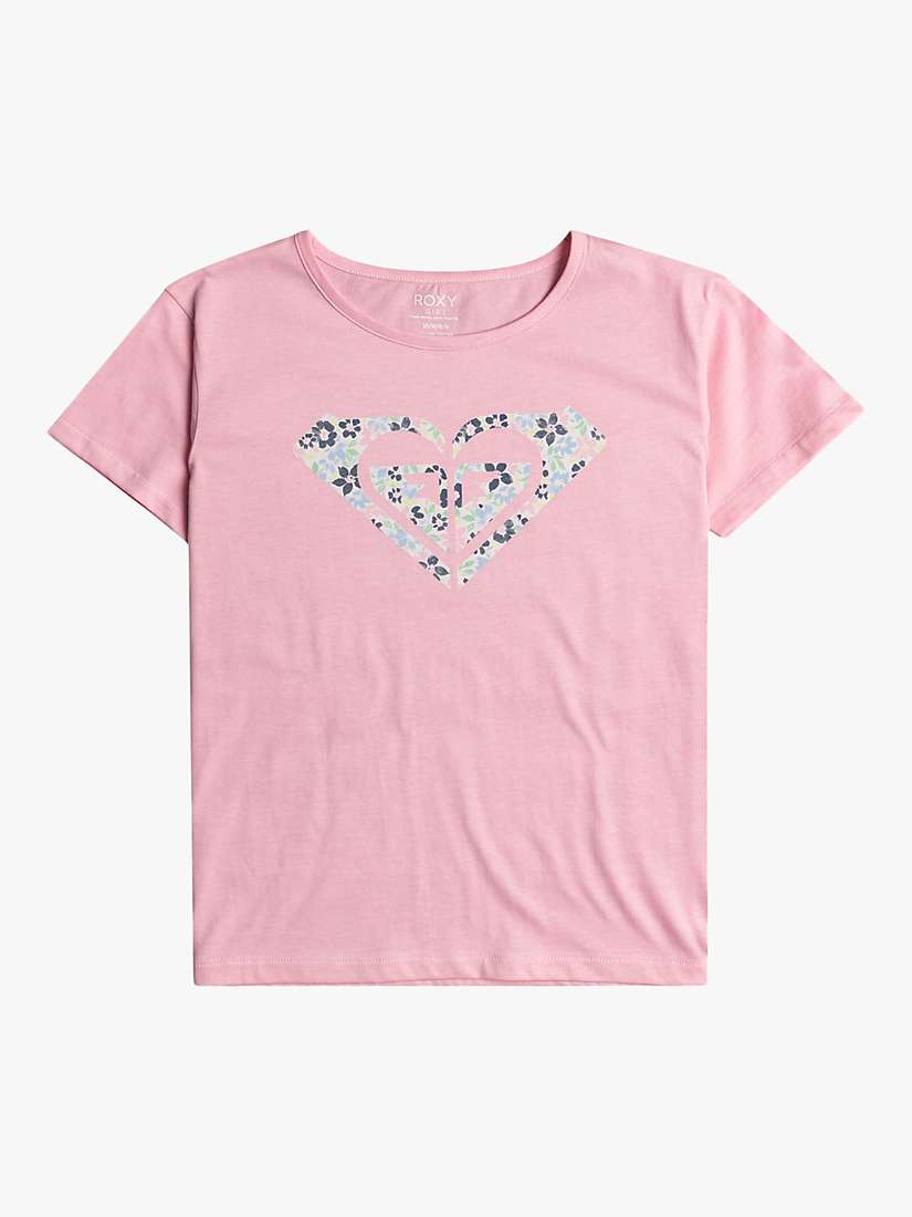Buy Roxy Kids' Organic Cotton Floral Heart Short Sleeve T-Shirt, Prism Pink Online at johnlewis.com