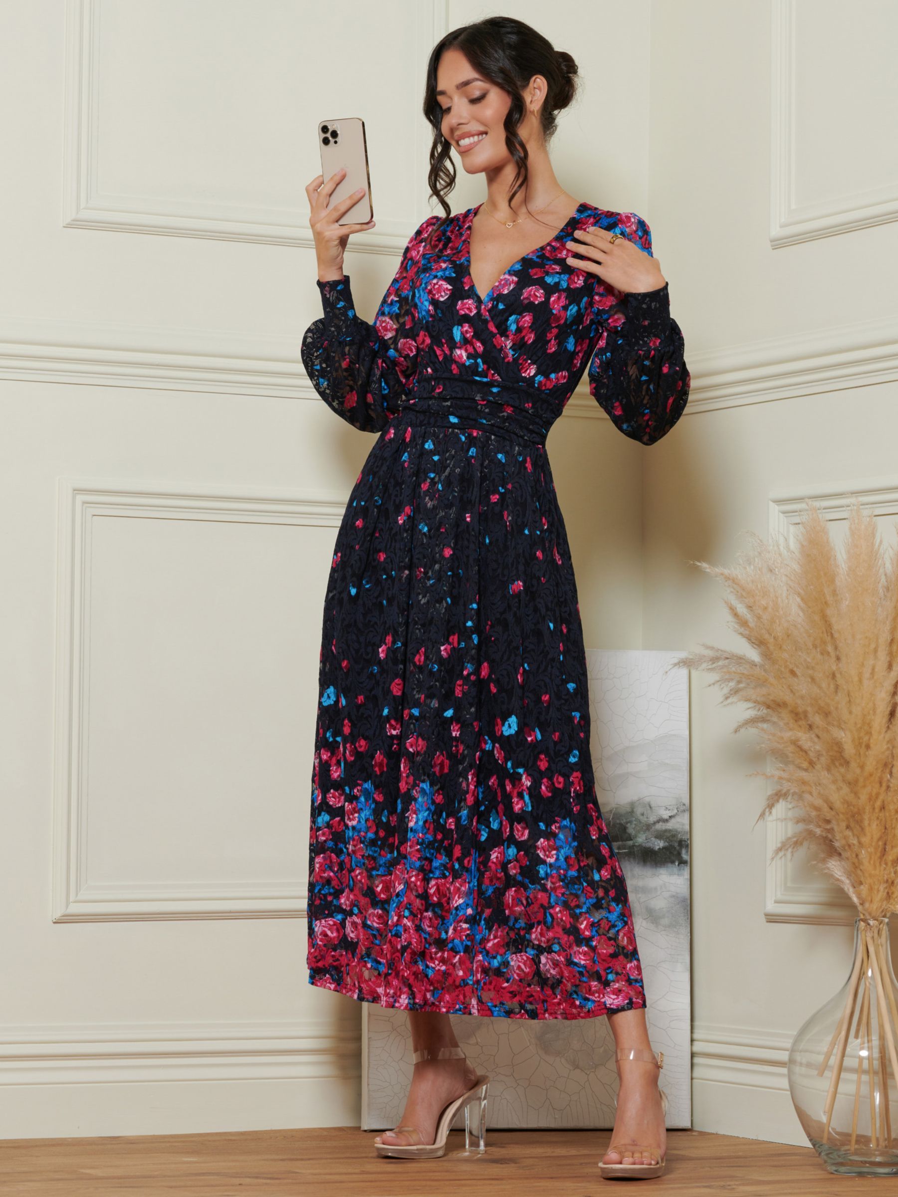 Jolie Moi Lilah Lace Maxi Dress, Pink/Multi at John Lewis & Partners