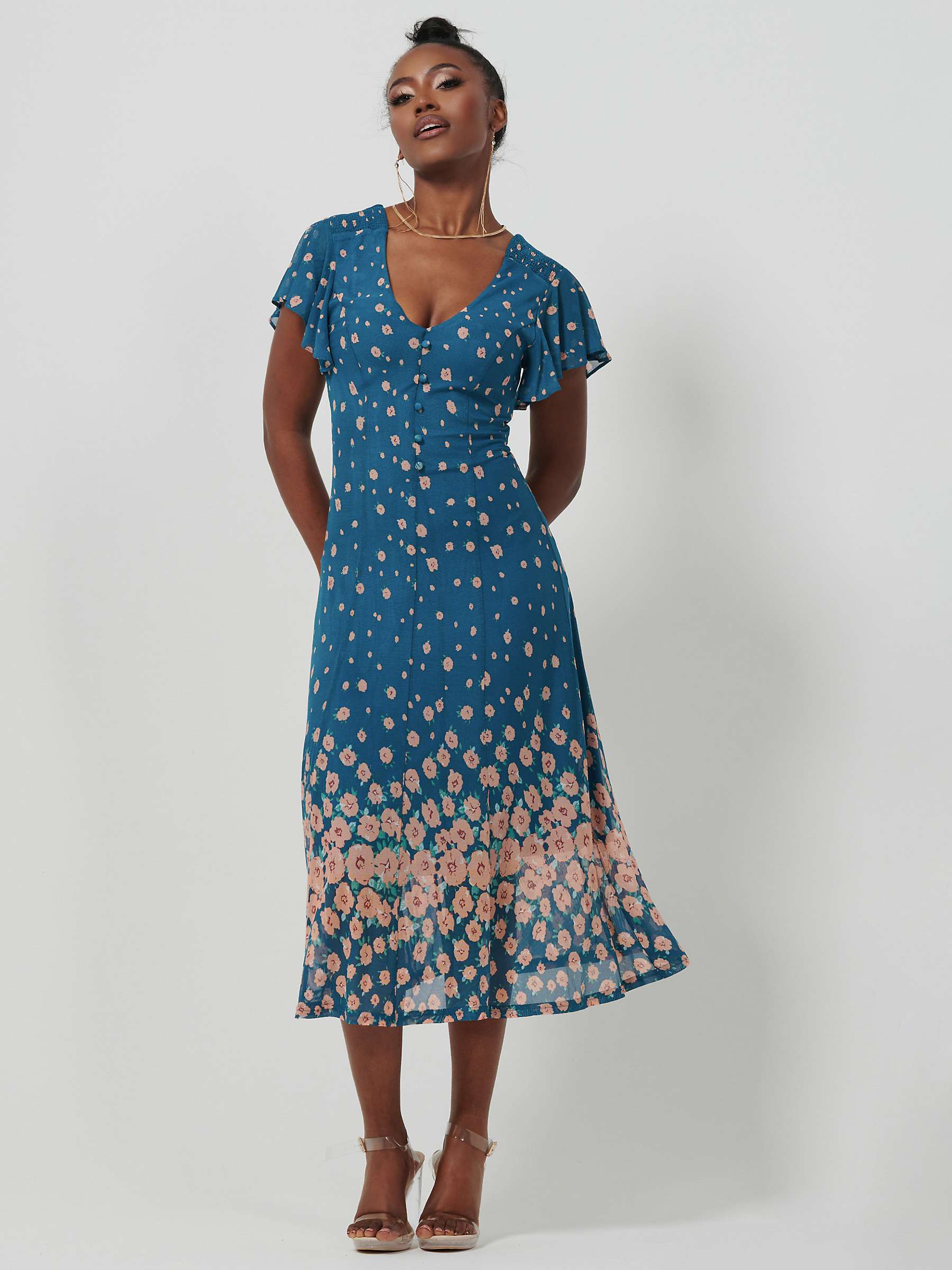 Buy Jolie Moi Mesh Floral Print Midi Dress Online at johnlewis.com
