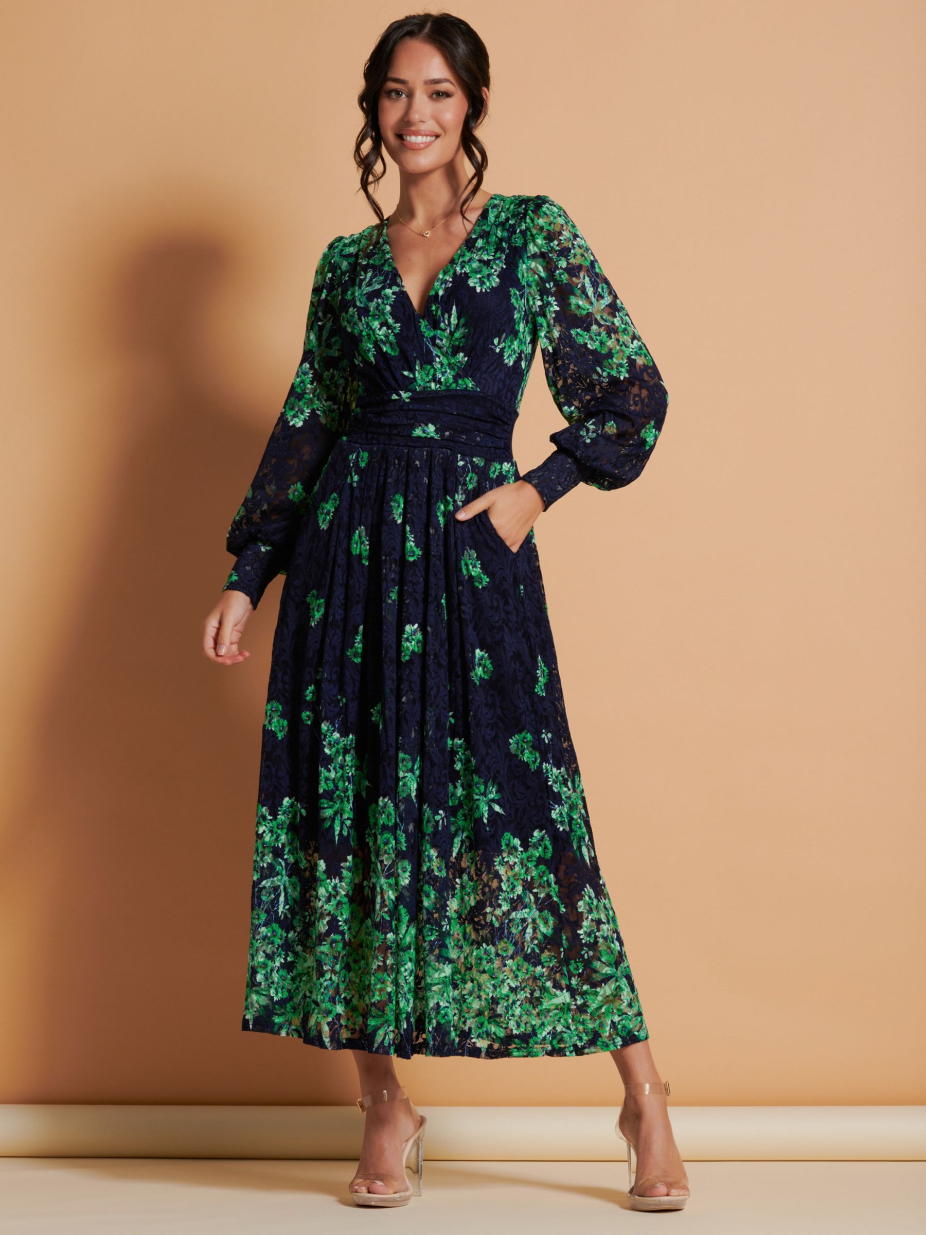 Jolie Moi Amica Lace Floral Maxi Dress, Green/Multi