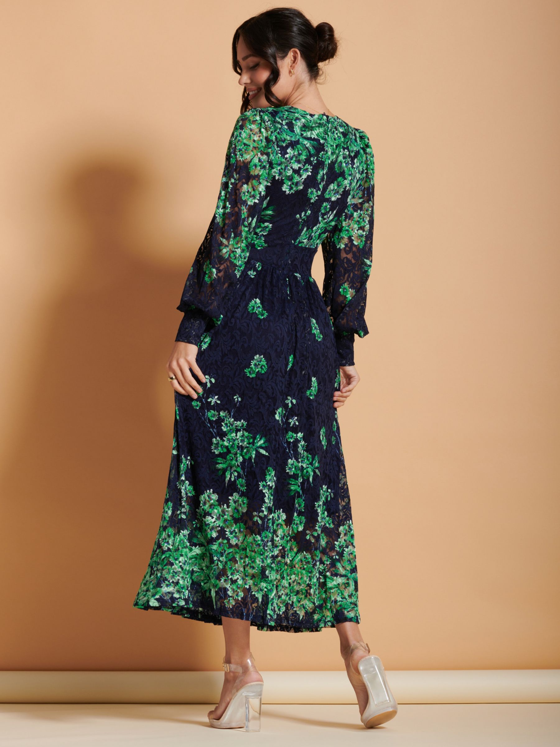 Jolie Moi Amica Lace Floral Maxi Dress, Green/Multi at John Lewis ...