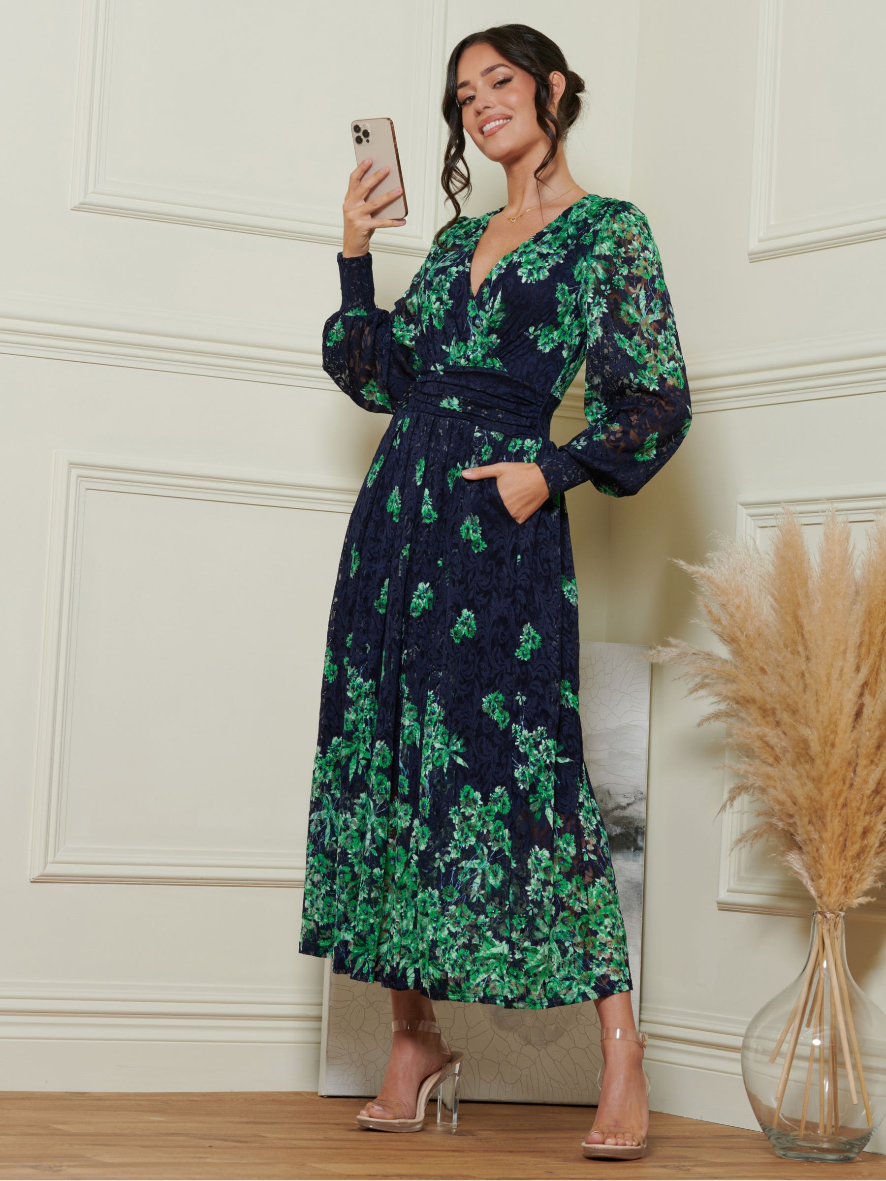 Buy Jolie Moi Amica Lace Floral Maxi Dress, Green/Multi Online at johnlewis.com