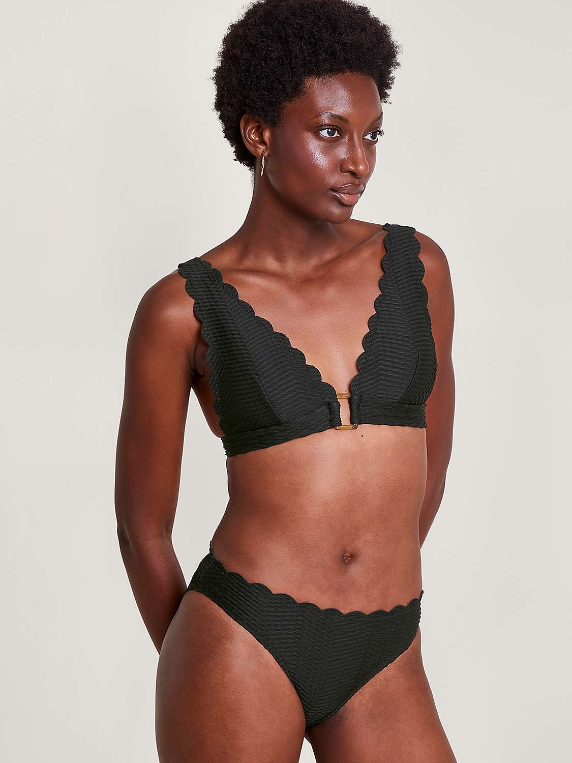 Buy Monsoon Una Scallop Trim Textured Bikini Bottoms, Black Online at johnlewis.com