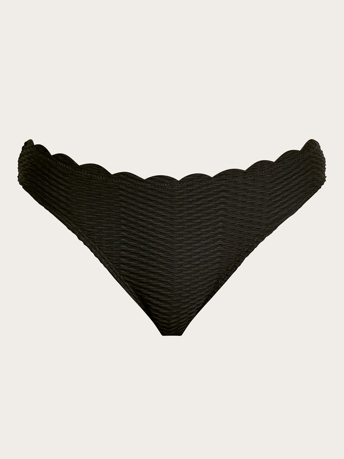 Monsoon Una Scallop Trim Textured Bikini Bottoms, Black, 8
