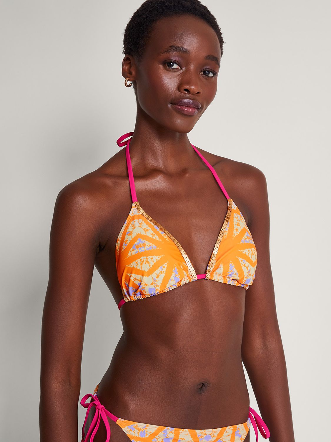 Monsoon Santiago Abstract Print Triangle Bikini Top, Orange, 8