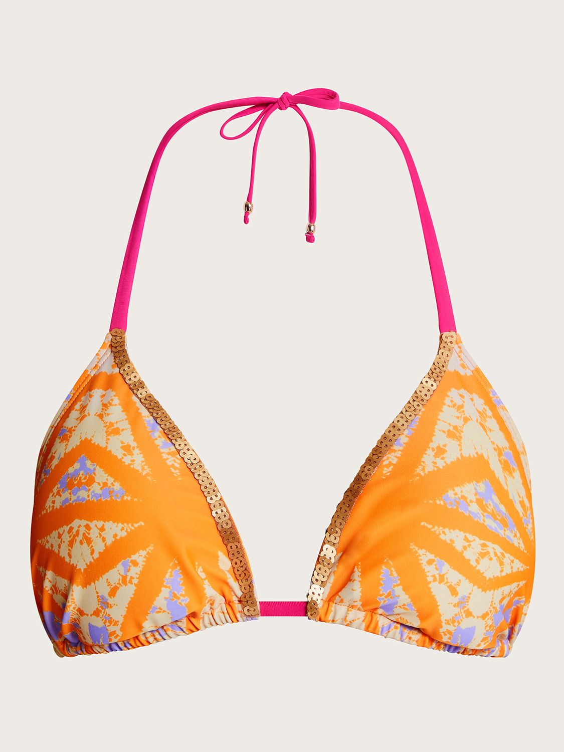 Monsoon Santiago Abstract Print Triangle Bikini Top, Orange, 8