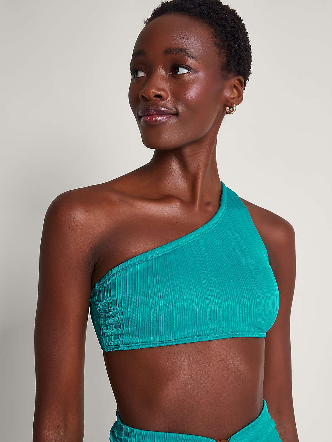 Monsoon Tori Textured Bandeau Bikini Top, Turquoise at John Lewis & Partners