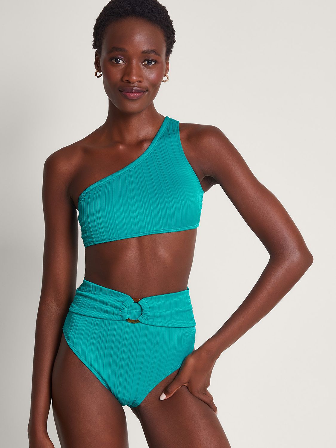 Monsoon Tori Textured Bandeau Bikini Top, Turquoise, 8
